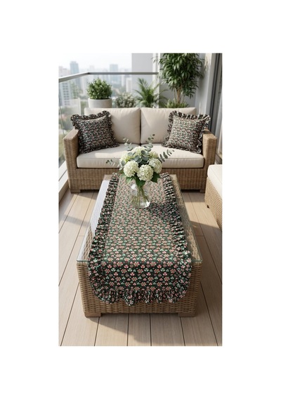 %100 Pamuk Özel Desenli Fırfırlı Runner 40x110 Siyah - 900765193 Siyah