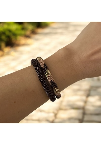 Chichibeads Mivera Bohem Bileklik İkili Set Sütlü Kahverengi