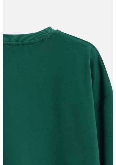 Sââde Kadın Oversize Bisiklet Yaka Basic Casual Sweatshirt Yeşil
