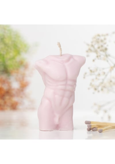 Men Body Temalı Vegan Soya Mum Pembe