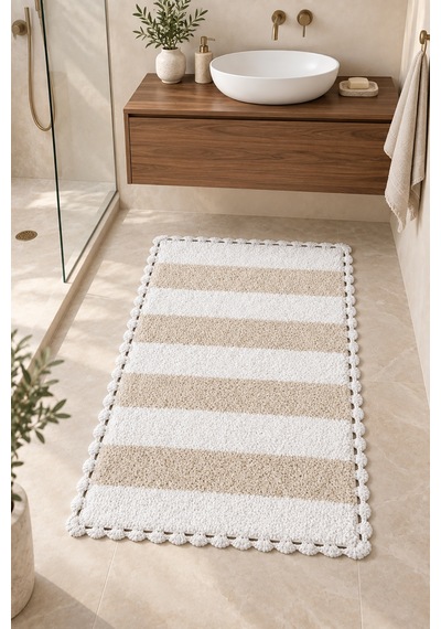Alanur Bodrum Tufting Cotton Pamuklu El Işi Örgülü Paspas 112 80 X 135 Cm Beyaz - Ekru