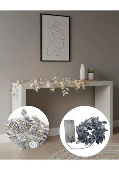 Gümüş Yaprak Tasarımlı Led Işık Pilli Ev Ve Vitrin Dekoru Renkli 03554600