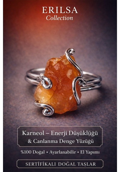 Sertifikalı  Canlanma  Yüzüğü Ham Karneol Karnelyan Çok Renkli