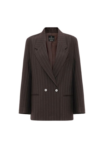Antioch Kadın Çizgili Oversize Blazer Ceket Kahve