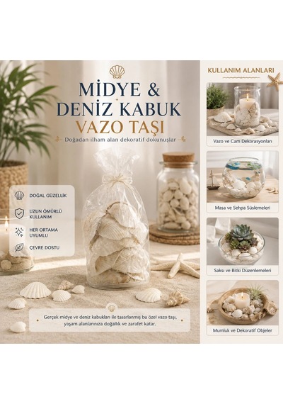 Ers Poşetli Renkli Mix Midye - Deniz Kabuk Vazo Taşı
