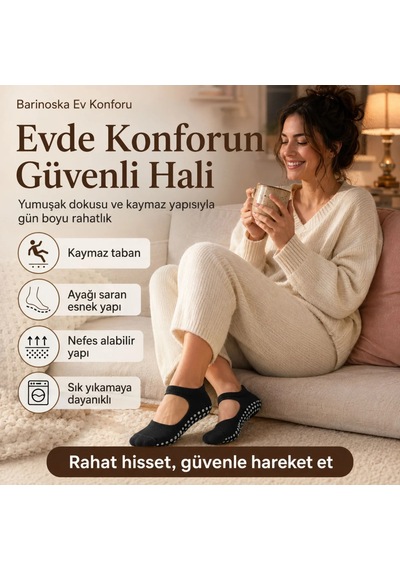 Womanandkids Wak Kaymaz Taban 3'lü Yoga Ve Pilates Çorabı Siyah Kadın, Silikon Tabanlı Nefes Alabilir Bilek Bantl
