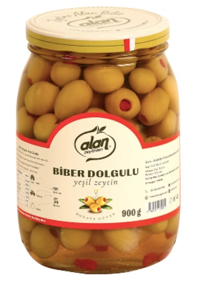 Biber Dolgulu Yeşil Zeytin 141-160 Cam Kavanoz 900 Gr
