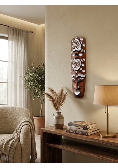 Ahşap Totem Aborjin Tiki Mask 33 Cm El Yapımı Duvar Dekoru