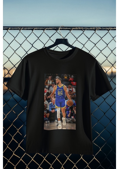 Stil X Stephen Curry Baskılı Tshırt, %100 Pamuklu Nefes Alan Kumaş Siyah-5