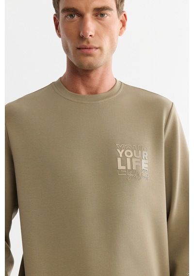 Avva Erkek Vizon Bisiklet Yaka Pamuklu Baskılı Elastan Regular Fit Sweatshirt A42y1206