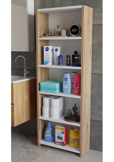 Banyo Çamaşır Dolabı 5 Raflı 150 Cm Çok Amaçlı Saklama Ve Düzenleyici Raf Atlantik Çam - Beyaz Banyo Çamaşır Dolabı 5 Raflı 150 Cm Çok Amaçlı Saklama Ve Düzenleyici Raf Atlantik Çam - Beyaz