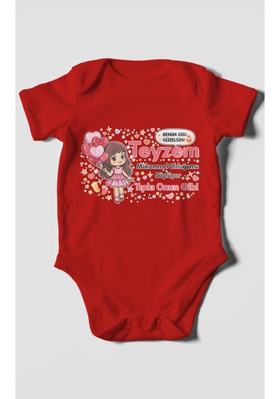 Morivokids Teyzeye Özel Kısa Kollu Bebek Body %100 Pamuk Zbn89-kk Kırmızı