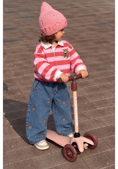 Minigimin Cicileri Ayıcık İşleme Desenli Unisex Çocuk Pantolon - Mavi