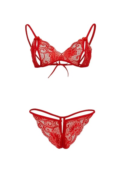 Kırmızı Dantelli Fantazi Sütyen Ve G-string Takım Tm2048 Beden: M Çok Renkli