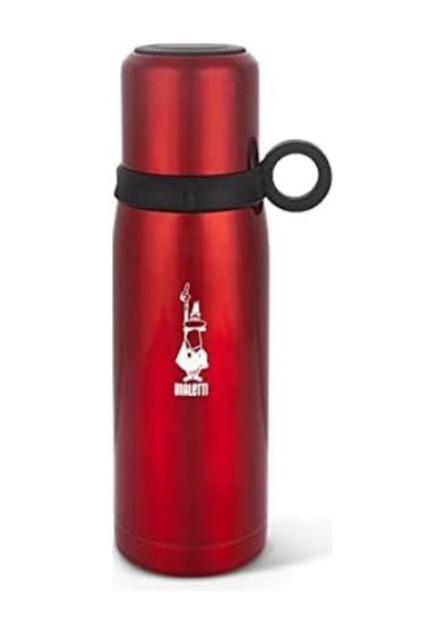 Bialetti - Termos - 460ml - Kırmızı Renk - Paslanmaz Çelik - Çift Katmanlı - 12 Saat Sıcak 24 Saat Soğuk Tutar - Bardaklı Kapak Özelliği Açık Beyaz