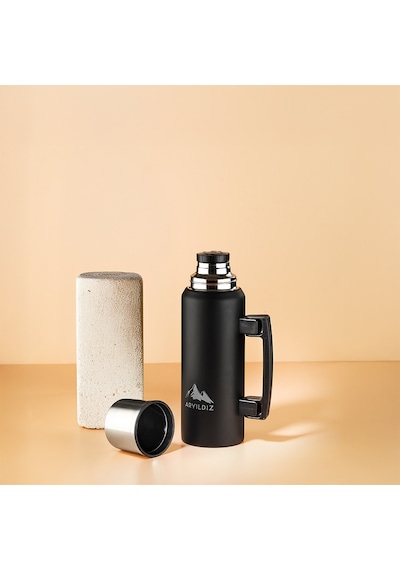 Aryıldız Nature Camp Siyah Taşınabilir Termos 1 Litre Siyah