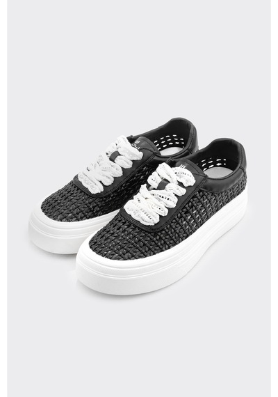 Derinet Örgü Desenli Kadın Sneaker Siyah Siyah
