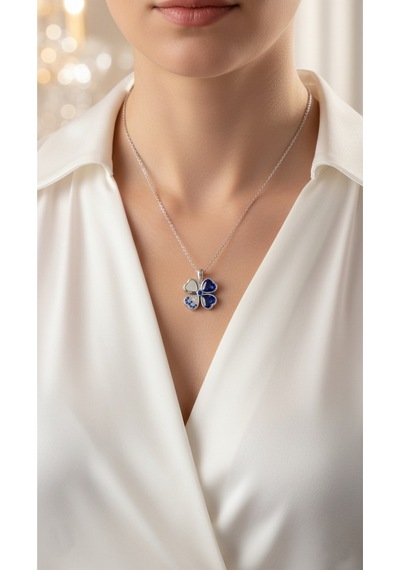 Çekirdekjewelry 925 Ayar Gümüş Safir Taşlı Ters Yonca Kolye Sarı