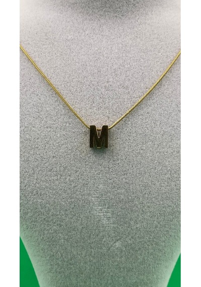 14k Altın Renginde M Harf Minimal Model Çelik Kadın Kolye Altın
