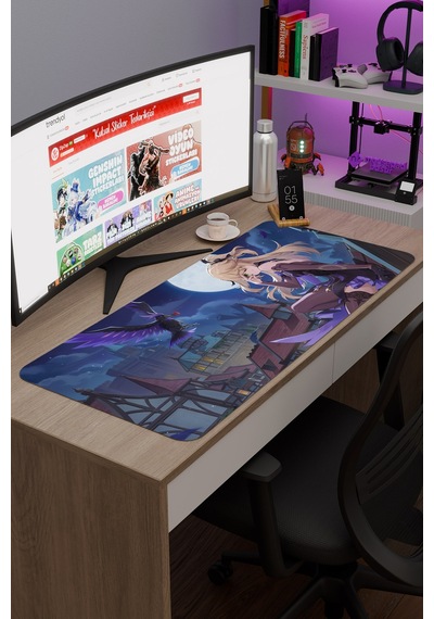 Fischl Genshin Impact Anime Gacha V1 - 90x40 Xxl Gaming Mouse Pad Fare Altlığı