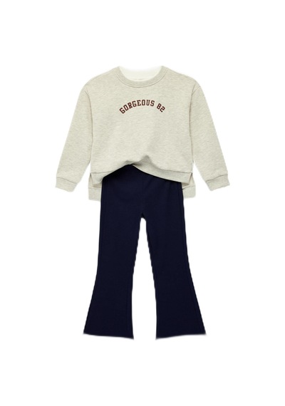 Baskılı Uzun Kollu Şardonlu Sweatshirt Ve İspanyol Paça Pantolon Takımı - 2'li Set