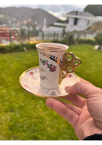 Rsy-143 90cc 6lı Uzun Kahve Fincan Takımı Rose Flower Çok Renkli
