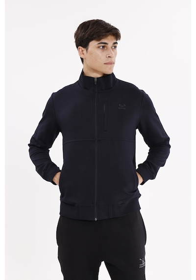 Rowinger Üç Cepli Yaka Detaylı Fermuarlı Rahat Kesim Ribana Manşetli Mevsimlik Sweatshirt Blue