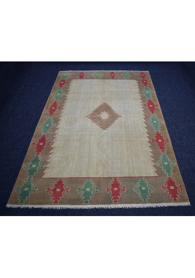 Zehra Abla Halı Vintage El Dokuma Şaheser Balıkesir Yün Kilim 7483 Çok Renkli