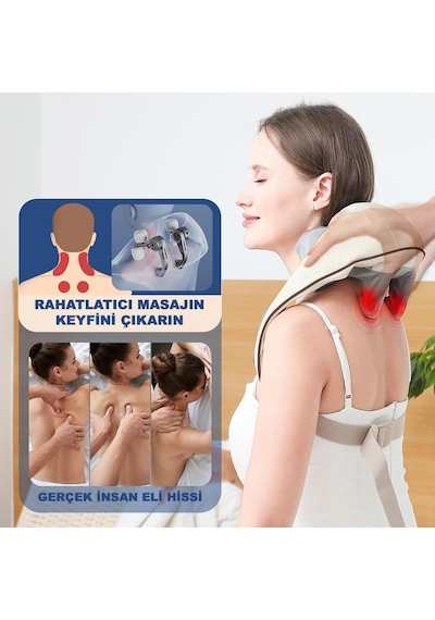 Robeve Şarjlı Masaj Aleti Şarjlı Ovmalı Ve Isıtmalı  Masaj Aleti Şarjlı Sırt Masaj Aleti Boyun - Sırt - Bacak - Tüm Vücut Masaj Aleti Masaj Cihazı Şarjlı Masaj Cihazı Açık Bej