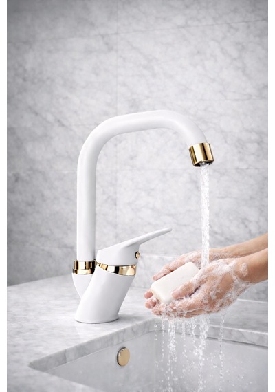 4'lü Beyaz Gold Banyo Lavabo Ve Mutfak Batarya Seti Full Set Diğer