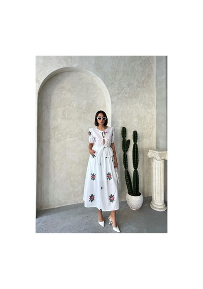 Verymoda Nakışlı Vual Etek D2879 Krem