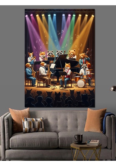 Ahşap Tablo Orkestra Çalan Hayvanlar Grubu Hayvan Tabloları