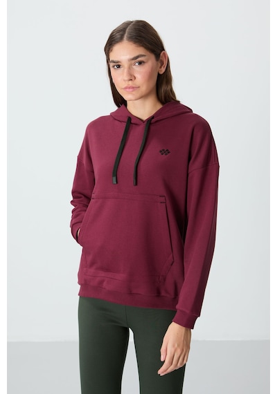 Tommy Life Erguvan Kompakt Pamuklu Kalın Pürüzsüz Dokulu Kapüşonlu Oversize Fit Kadın Sweatshirt - 97291 Mor