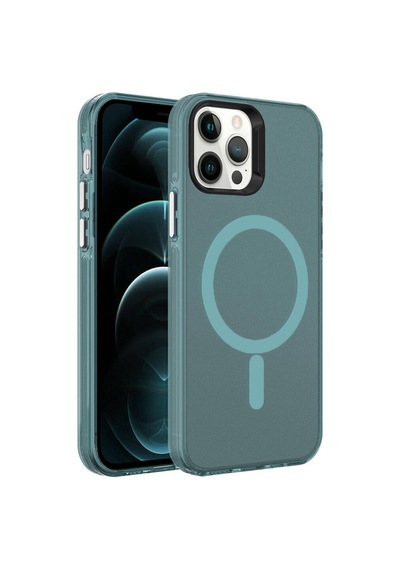 Ardemix Apple iPhone 12 Pro Uyumlu Magsafe Şarj Özellikli Buzlu Transparan C-pro Sert Kılı Koyu Yeşil