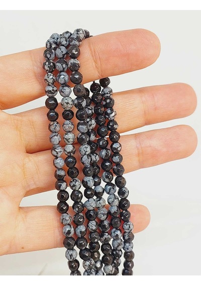 Kar Tanesi Obsidyen Taşı Dizi Faset Kesim 4-4.5mm Aralığı