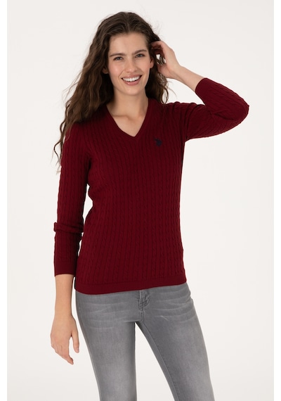 U.S. Polo Assn. Kadın Bordo V Yaka Basic Kazak 50313625-VR014