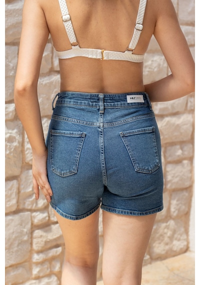 HLT Jeans Açık Mavi Kadın Lily Likralı Mom Fit Yüksek Bel Esnek 90's Kot Şort Lily-açmavi 001
