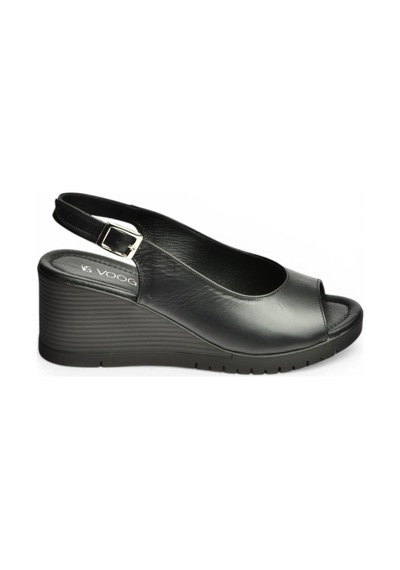 Fox Shoes Y555344003 Siyah Hakiki Deri Dolgu Tabanlı Kadın Sandalet