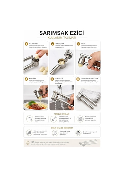 Pratik Metal Sarımsak Ezici Ergonomik Saplı Güçlü Sıkım Kolay Temizlenir Dayanıklı Mutfak Tipi Sarımsak Presi Diğer