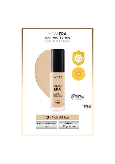 Note Cosmetique New Era Skin Protecting Spf 50 Nemlendirici Etkili Hyaluronik Asitli Fondöten - 110 Soft Ivory