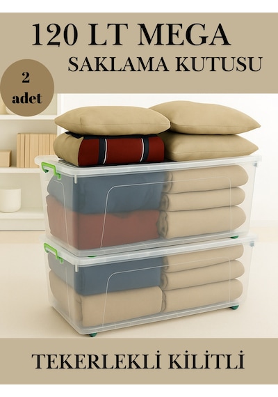 Büyük Boy Saklama Kutusu 2 Adet 120 Litre Beyaz