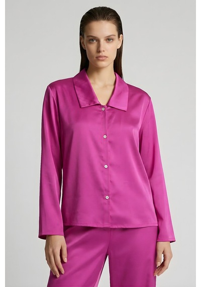 Amoris Fuşya Uzun Saten Pijama Takımı