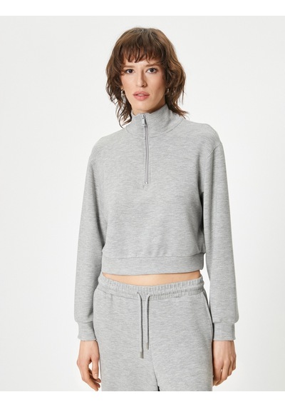 Koton Yarım Fermuarlı Sweatshirt Dik Yaka Düşük Omuz Detaylı Gri 4sak10595ek Gri