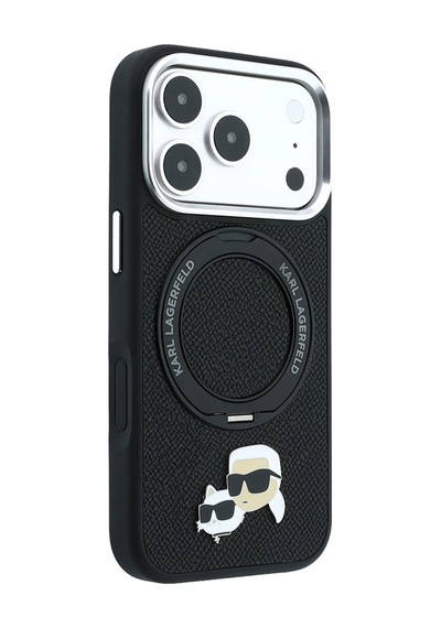 İphone 18 Pro Max Kılıf Lisanslı M-safe K&c Heads Pin Metal Logolu Pu 360 Dönen Standlı Kapak Siyah