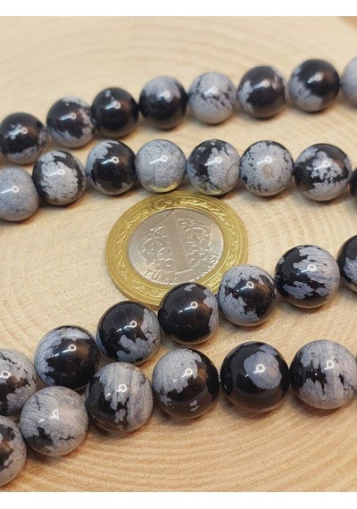 Kar Tanesi Obsidyen Taşı Dizi 10mm 49250
