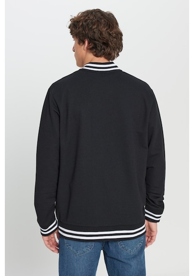 AC&Co / Altınyıldız Classics Erkek Sıyah 2 İplik Pamuklu Standart Fit Normal Kesim Fermuarlı Kolej Yaka Yan Cepli Sweatshirt Siyah