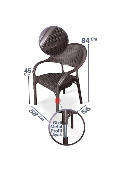 Omnipazar Irk-hk735 Bambu Rattan Desenli Plastik Bahçe Sandalye Koltuk 4'lü Set Kahverengi
