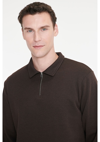 Ac&Co / Altınyıldız Classics Erkek Kahverengı Pamuklu Standart Fit Normal Kesim Polo Yaka Sweatshirt Kahverengi