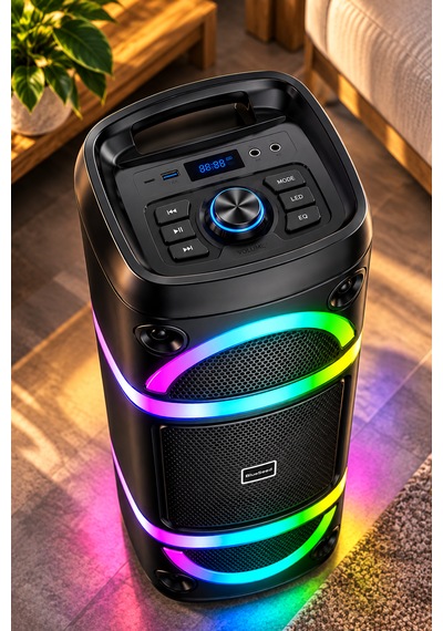 Bs-115 Kablosuz Mikrofonlu Bluetooth Hoparlör Çift 8 Inç Rgb Işıklı Karaoke Tws Usb Destekli
