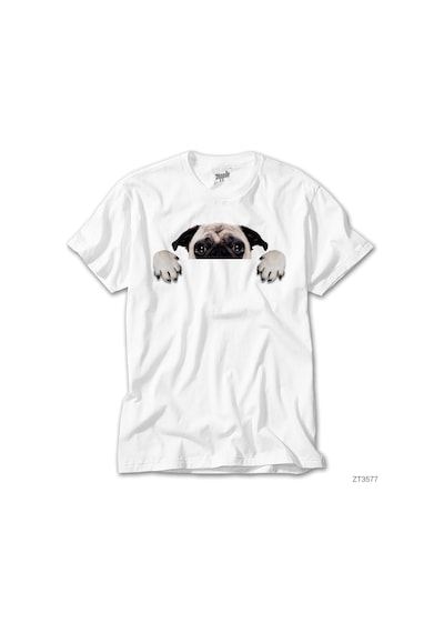 Pug Köpek Beyaz Tişört Beyaz